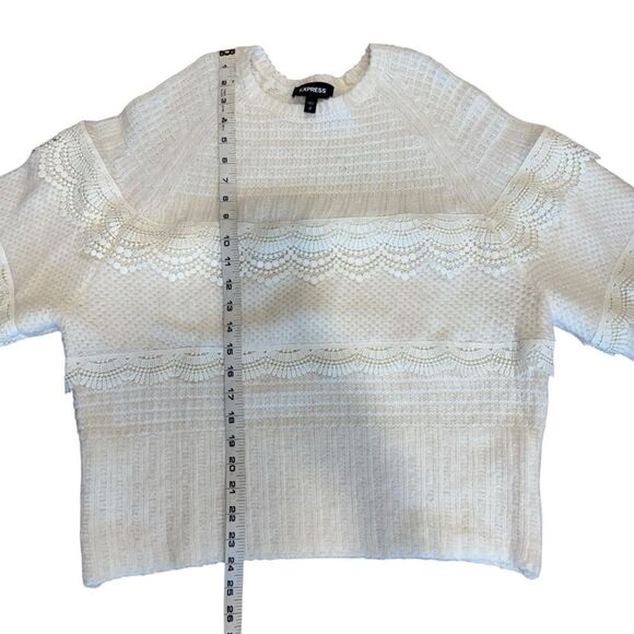 EXPRESS Tiered Lace Ribbed Wool Blend Sweater Pullover - Picture 12 of 13